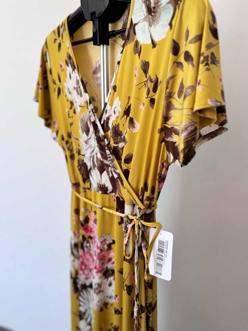 NWT Chris & Carol Mustard Floral Surplice True Neck Maxi Dress with Tie, Sz. L - Picture 4 of 7